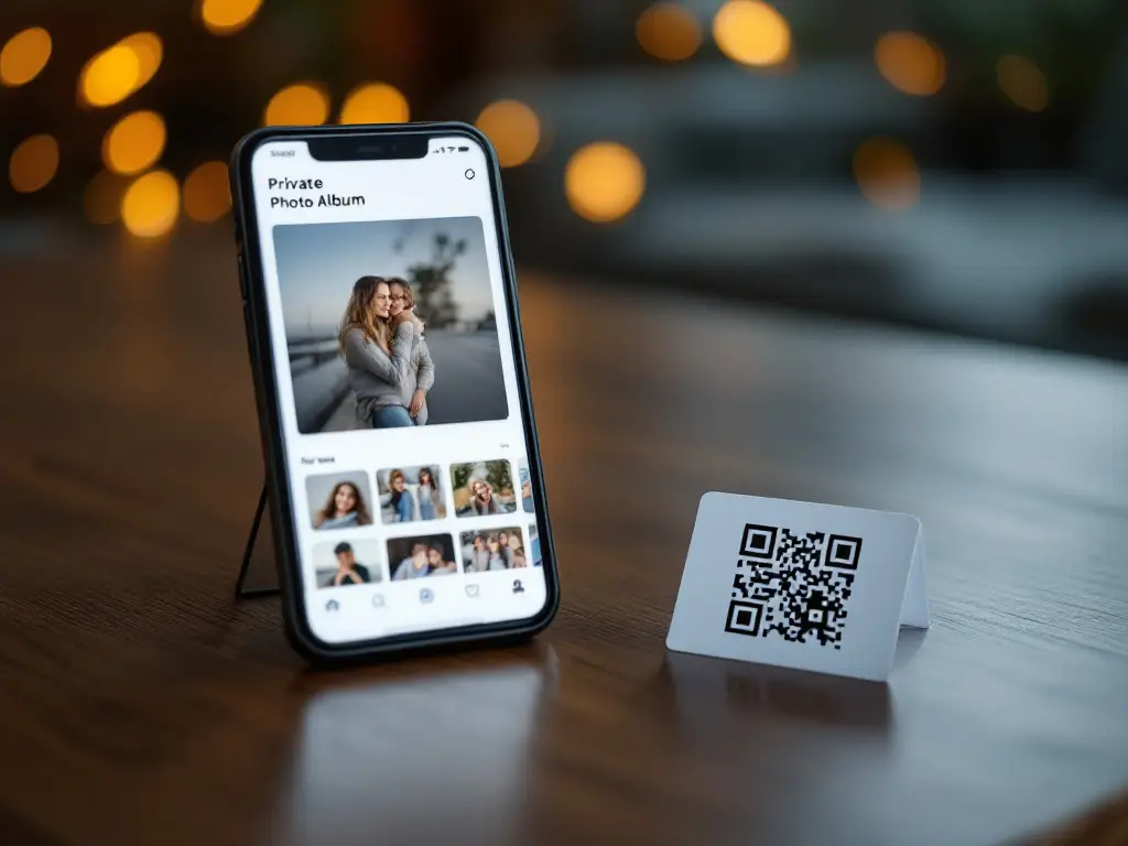 Álbum seguro de fotos de evento en el móvil con invitación privada por código QR